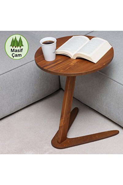 furnirem Masif Çam Ahşap Z Sehpa | Kanepe Yanı Modern Sehpa | 35x55cm Kestane