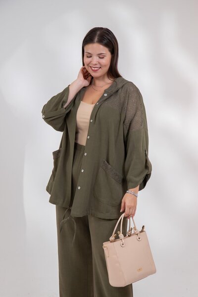 Roxxlen 1212075 Γυναικείο Μπουφάν Χακί Μεγάλου Μεγέθους ΜΕ ΛΕΠΤΟΜΕΡΗ ΛΕΠΤΟΜΕΡ...