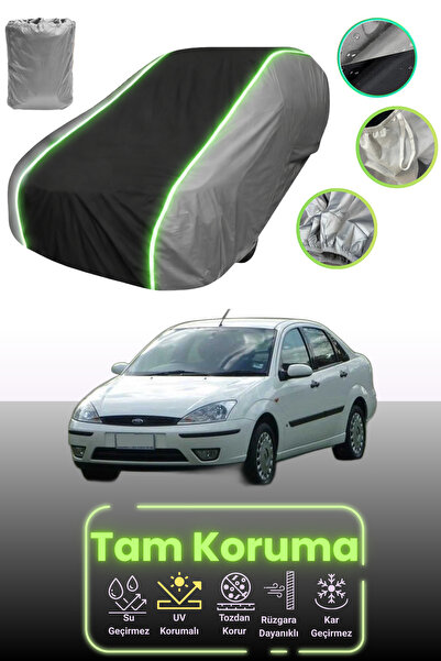 Dokaca Neo غطاء حماية للسيارة باللون الرمادي والأسود والرمادي النيون قماش مجدّل متوافق مع سيارة فورد فوكس 1 سيدان