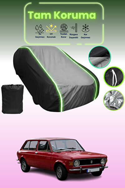 Dokaca Neo غطاء حماية متوافق مع سيارة فيات 128 فاميليار موديل قماش مجدّل باللون الأسود_الرمادي_الأسود النيون