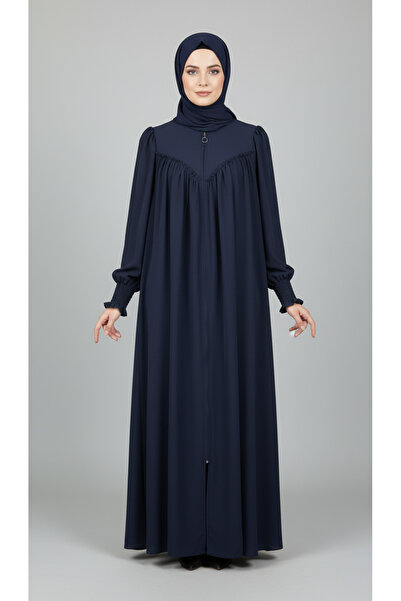 Berel Moda Манжета з гумкою V-подібний виріз Деталізований креп Фартух-синій