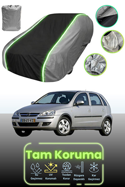 Dokaca Neo غطاء حماية للسيارة باللون الرمادي والأسود والرمادي النيون قماش مجدّل متوافق مع أوبل كورسا 5 أبواب 2000 - 2003