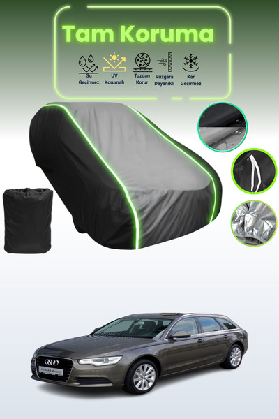 Dokaca Neo غطاء حماية متوافق مع سيارة أودي A6 أفانت 2011 - 2014 باللون الأسود_الرمادي_الأسود النيون قماش مجدّل