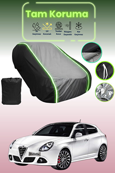 Dokaca Neo غطاء حماية متوافق مع سيارة ألفا روميو جوليتا قماش مجدّل باللون الأسود_الرمادي_الأسود النيون