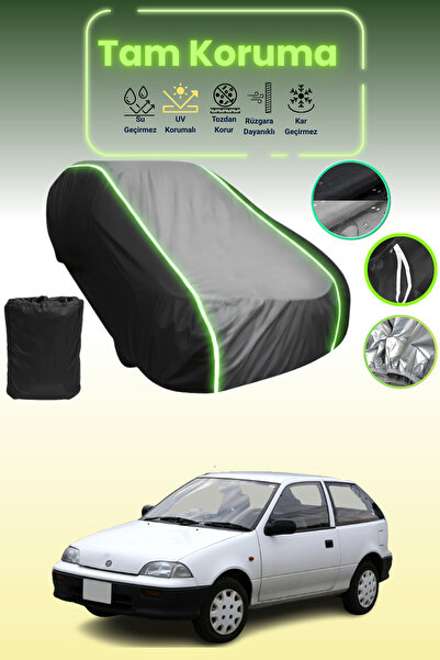 Dokaca Neo غطاء حماية متوافق مع سيارة سوزوكي كولتس قماش مجدّل هاتشباك باللون الأسود_الرمادي_الأسود النيون