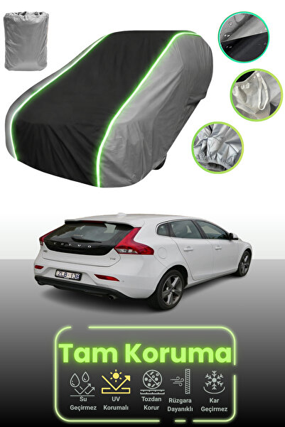 Dokaca Neo غطاء حماية للسيارة باللون الرمادي والأسود والرمادي النيون قماش مجدّل متوافق مع سيارة فولفو V40 كروس كانتري 2012 - 2016