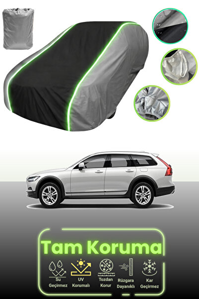 Dokaca Neo غطاء حماية للسيارة باللون الرمادي والأسود والرمادي النيون قماش مجدّل متوافق مع سيارة فولفو V90 كروس كانتري 2016 - 2021