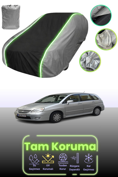 Dokaca Neo غطاء حماية متوافق مع سيارة سوزوكي ايرو/ليانا هاتشباك قماش مجدّل - 2007 باللون الرمادي والأسود والرمادي النيون