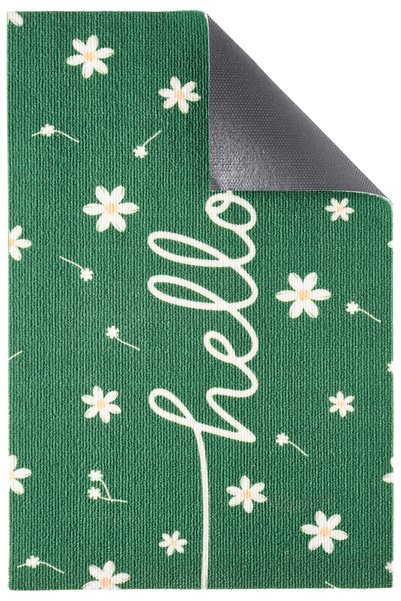 VİTALİHOME Charm Green White Hello Doormat Outdoor Door Mat Bristle Front Door Mat 2007