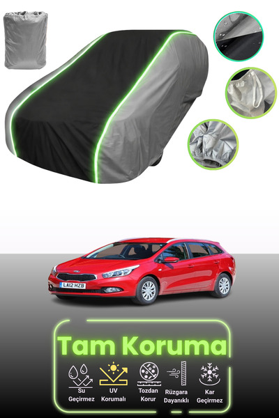 Dokaca Neo غطاء حماية للسيارة باللون الرمادي والأسود والرمادي النيون قماش مجدّل متوافق مع سيارة كيا سييد سبورت واجن 2012 - 2021