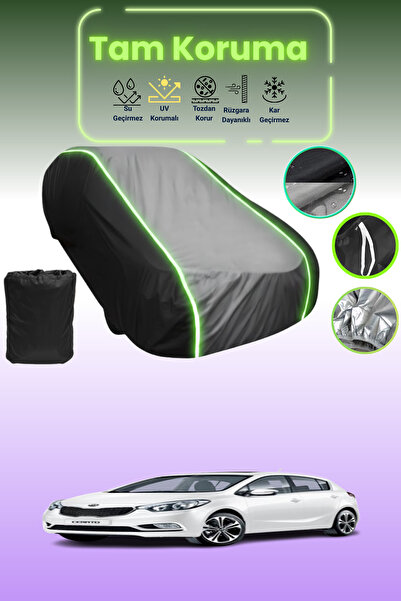 Dokaca Neo غطاء حماية متوافق مع سيارة كيا سيراتو قماش مجدّل هاتشباك باللون الأسود_الرمادي_الأسود النيون