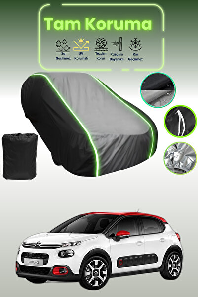 Dokaca Neo Siyah_Gri_Siyah Neon Fitilli Citroen C3 Uyumlu Koruma Örtüsü Araba...