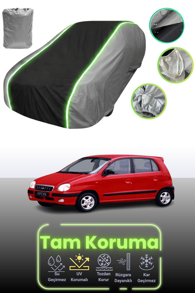 Dokaca Neo غطاء حماية للسيارة باللون الرمادي والأسود والرمادي النيون قماش مجدّل متوافق مع سيارة هيونداي أتوس سبيريت 1999 - 2003