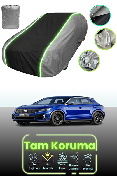 Dokaca Neo غطاء حماية للسيارة باللون الرمادي والأسود والرمادي النيون قماش مجدّل متوافق مع فولكس فاجن تي روك آر 2019 - 2021