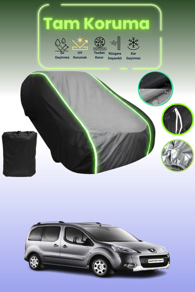 Dokaca Neo غطاء حماية متوافق مع سيارة بيجو تيبي بارتنر 2008 - 2021 باللون الأسود_الرمادي_الأسود النيون قماش مجدّل