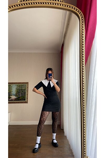 handebatmazbutik Önlük Yaka Siyah Elbise