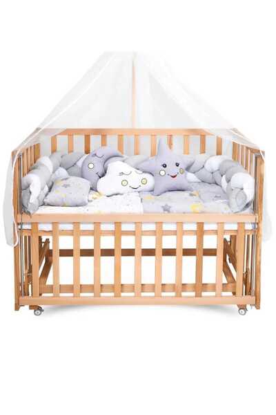 Jasmin Baby Crib Sleeping Set Gray Starry Braided 7 Pieces + Mosquito Net and...