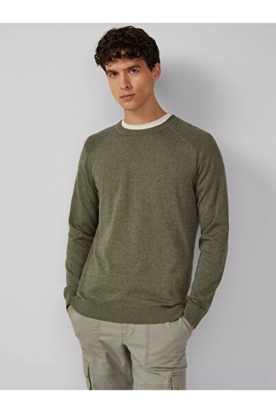 s.Oliver Pulover tricotat bărbătesc cu guler rotund și mâneci raglan, Verde închis