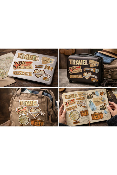 Limitless Design Vintage Travel Sticker Set 30X22 cm – Explore, Travel, Map and Travel Themed Decorative Stickers