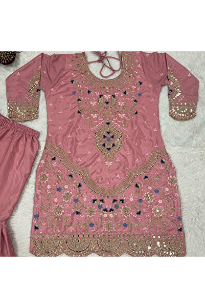 MYSMAR بلوزة بالازو وردية اللون من الكريب مع شال - HRT3113 | وردي