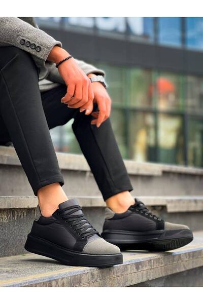 Mhoda Shoes Rlx-X46 Men's Casual Lace-Up Parachute Fabric Suede Sports Sneaker Shoes Pksst - Black/Grey