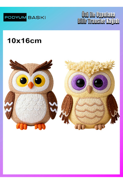 podyum baskı Owl Design with Embroidery Effect Iron-On Textile Dtf Printing T...