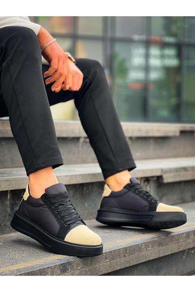 Mhoda Shoes Rlx-X46 Men's Casual Lace-Up Parachute Fabric Suede Sports Sneaker Shoes Pksst - Black/Beige