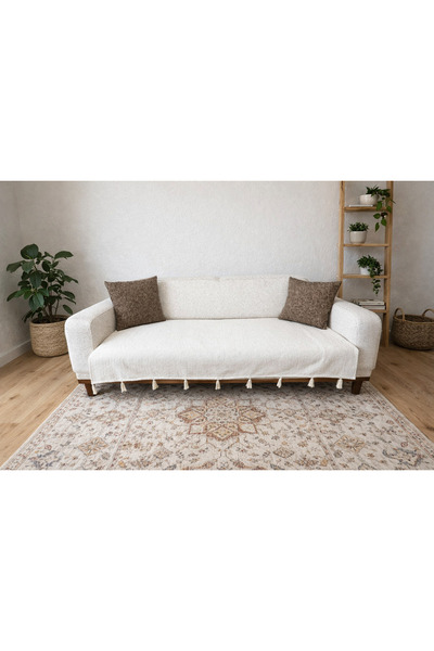 Doğa Teddy Upholstery Tufted Sofa Cover Cream 100X230 (Covers the Seat)