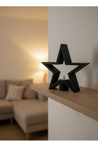 Marsilyan Yıldız Mumluk Siyah Modern Salon ve Raf Dekoru (IEG34456)