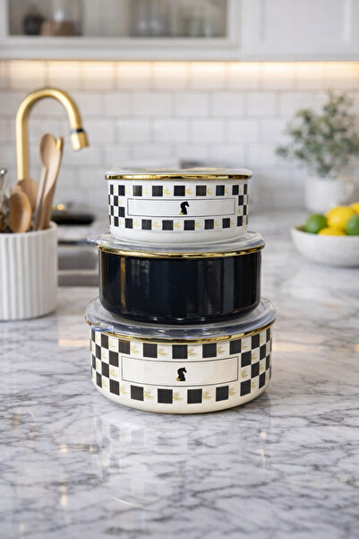 sonnenflügel Enameled Vacuum Silicone Lid 3-Piece Storage Container Set 14-16...