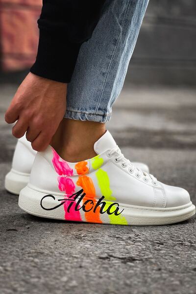 Chekich CH254 - CBT Pittura Pantofi pentru bărbați 501 ALOHA GALBEN ROZ ALB