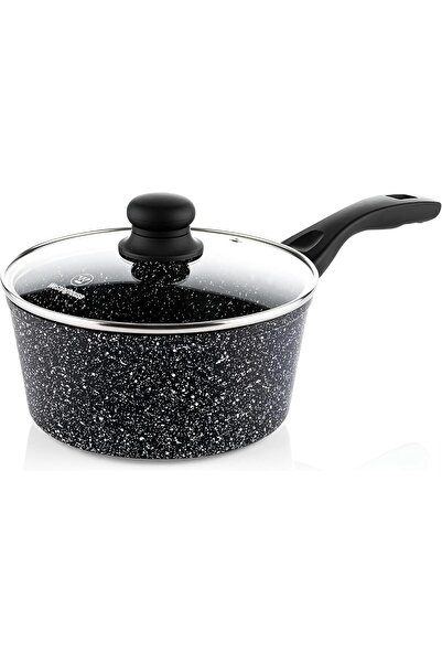 Westinghouse USA Saucepan with Glass Lid 20CM - Pressed Aluminium, Black Marble, Non-Stick Cookware