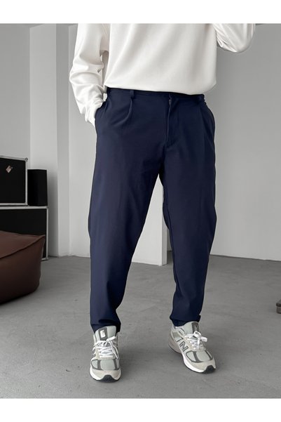 BYBASICMAN Lacivert Gofre Basic Pileli Pantolon C-6142