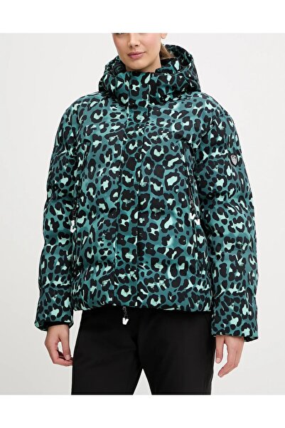 EA7 turkuaz siyah desenli kadın kayak montu 7W000394AF13889 BLOUSON JACKET