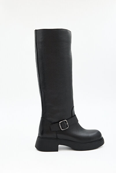 Jande حذاء نسائي أسود من الجلد الطبيعي بطول ربلة الساق