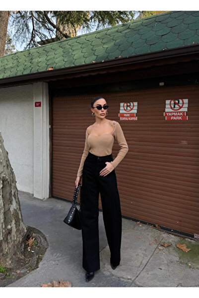 Caddebostan Moda Black High Waist Palazzo Pants Modern Premium Luxury Trend Design Pants