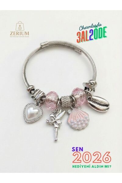 ZERİUM Modern Çelik Şık Kadın Charm Bileklik Aşk Meleği