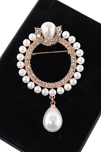 KEEBA Saray Kraliçesinin İncisi Broş Sallantılı Gold Renkli Kristal Taşlı İnc...