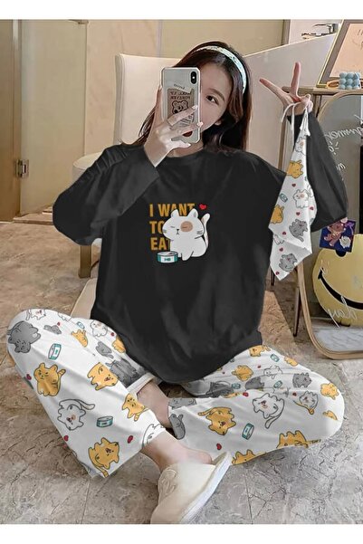 Silona Homewear Bahd Cat42 Black Süpersoft Kadın Pijama Takımı