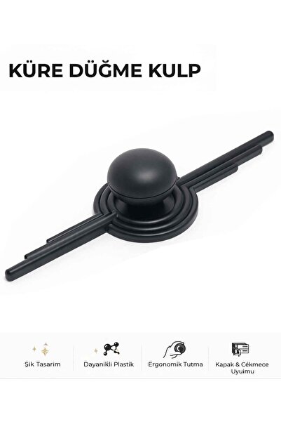İMT AKSESUAR Küre Düğme Mobilya Kulpu Siyah Dolap Kapağı Çekmece Genç ve Çocu...
