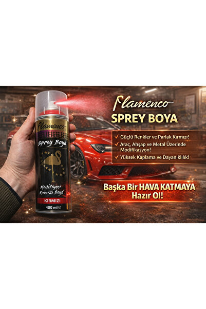 FLAMENCO Sprey Boya Kırmızı 400 ml – Modifiyeli Akrilik Sprey Boya