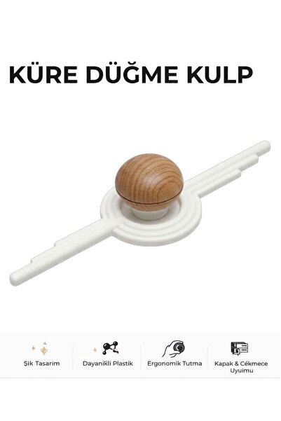 İMT AKSESUAR Küre Düğme Mobilya Kulpu Beyaz-Ceviz Dolap Kapağı Çekmece Genç v...