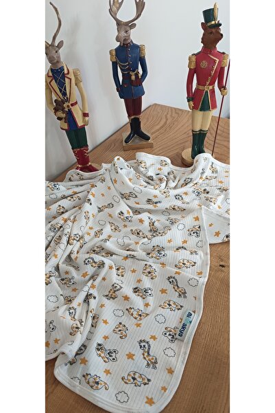 minnakya Pamuklu çift katlı biyeli penye yeni doğan bebek battaniyesi 80*90