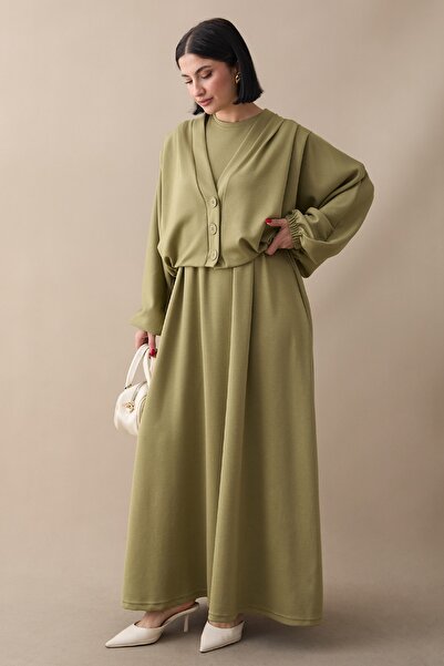 InStyle Bat Sleeve Jacketed Dress Khaki Modal Suit