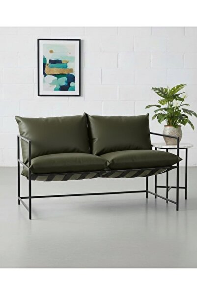 SLLER 2'li Klas Model Metal İskeletli Portatif Berjer ,Haki Suni Deri Döşemel...