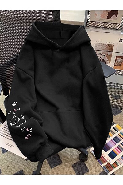 PENTHİLUS سويت شيرت للجنسين من cat مطبوع 3 Thread K بغطاء رأس