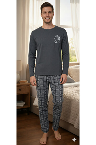 Sude HOMEWEAR Ercan Men's Pajamas Long Sleeve Dark Gray Cotton Special Boxed Shipping