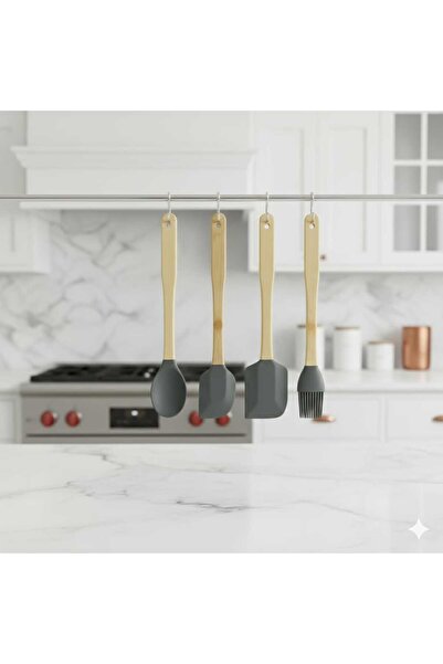 Hediye Köşkü Silikon Mini 4lü Kaşık Seti - Bambu Saplı Silkon -