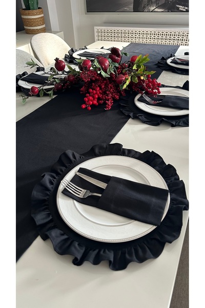 Decamor home 6 Adet Pamuklu Kumaş Siyah Kaşıklık 10 x 24 cm