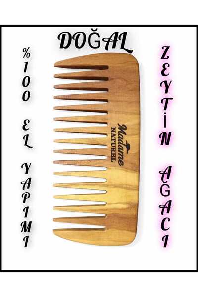 MADAMENATUREL مشط من خشب الزان (شجرة الزيتون) صناعة يدوية، حجم صغير (100% طبيعي)